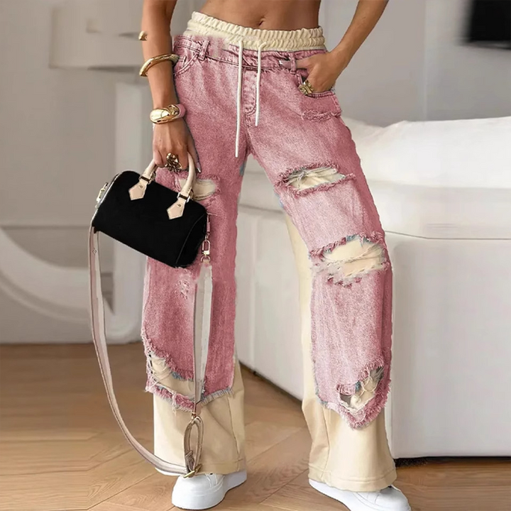 Keilani - Pantaloni Din Denim Cu Talie Elastică Si Patchwork