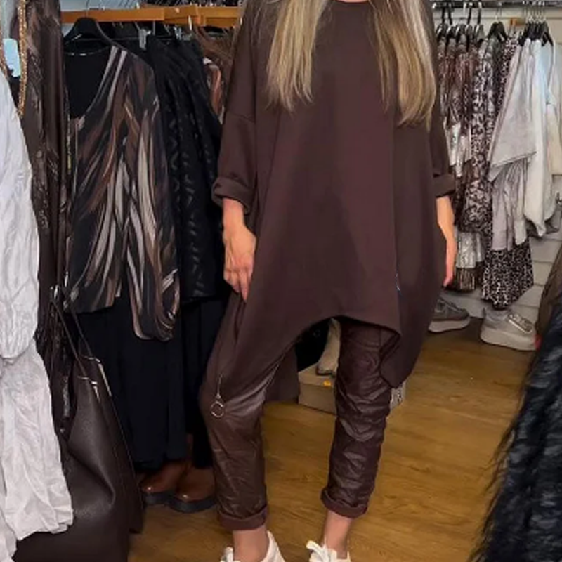 Aldona - Bluză Asimetrică și Pantaloni Simpli