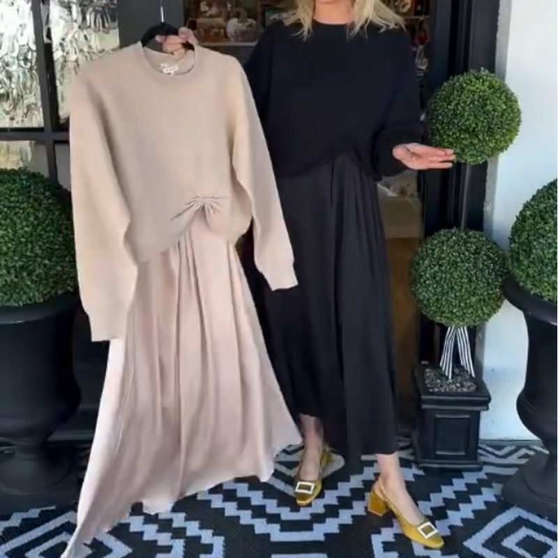 Lilee - Top Cu Nod Răsucit și Rochie Maxi