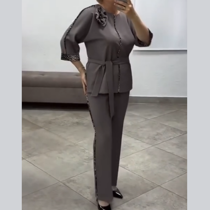 Ivanka - Set Elegant Din Două Piese Cu Imprimeu Leopard