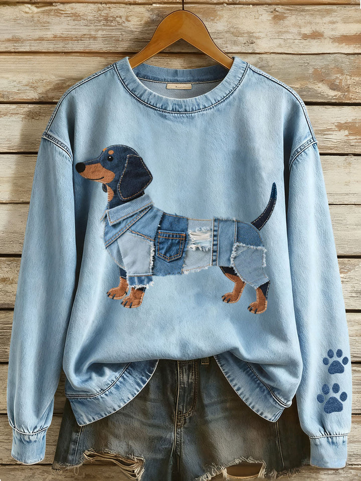 Celini - Hanorac din Denim cu Motiv de Teckel