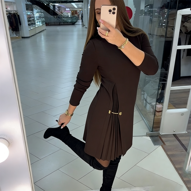 Noctura - Rochie cu Mâneci Lungi și Pliuri