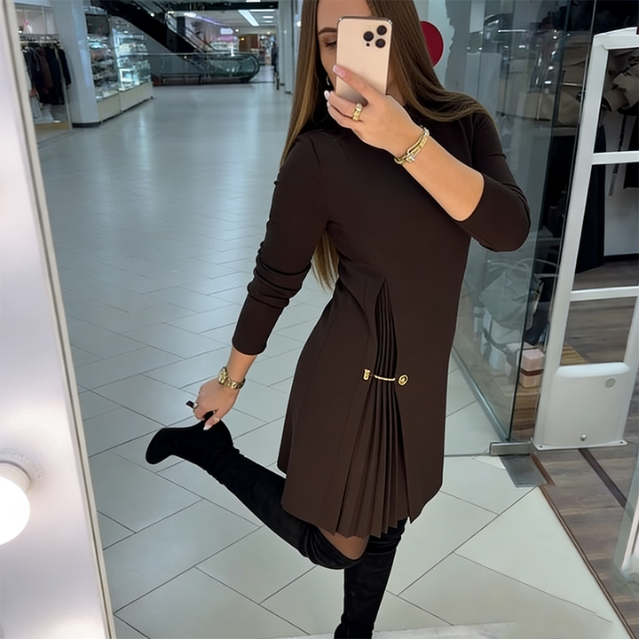 Noctura - Rochie cu Mâneci Lungi și Pliuri