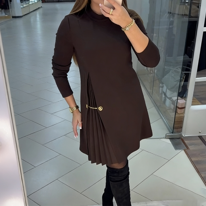 Noctura - Rochie cu Mâneci Lungi și Pliuri