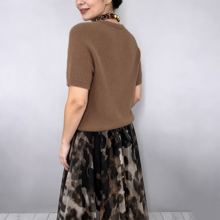 Orli - Pulover Elegant și Fustă Florală cu Imprimeu Leopard