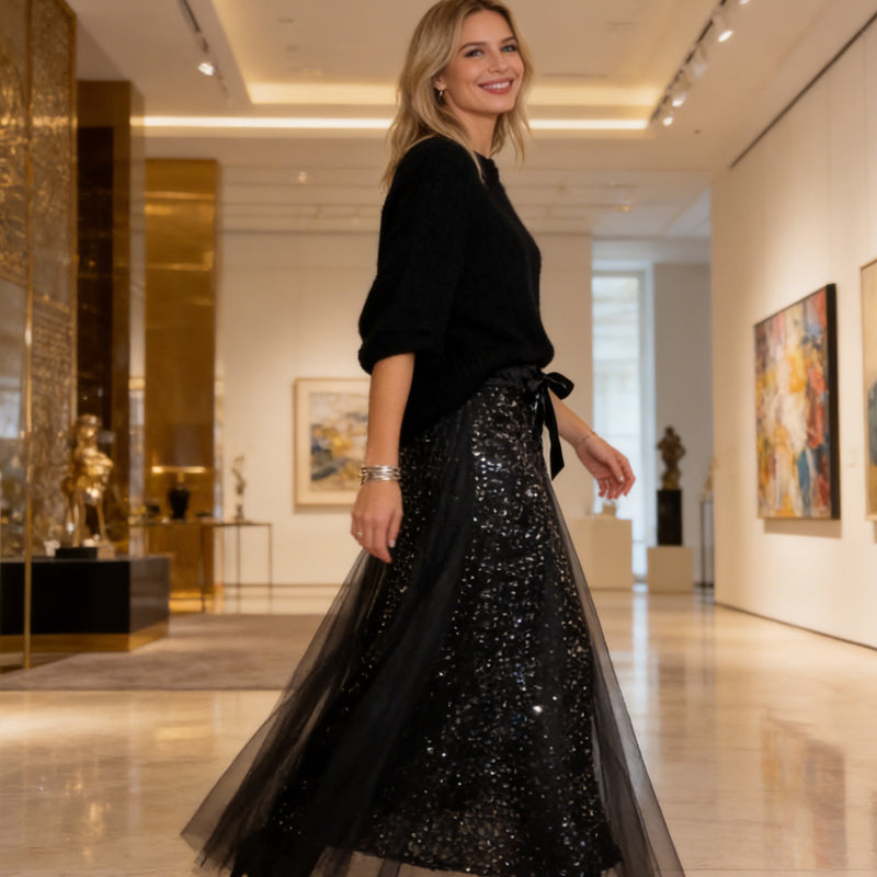 Pnina - Bluză Elegantă Strălucitoare și Fustă Din Tul