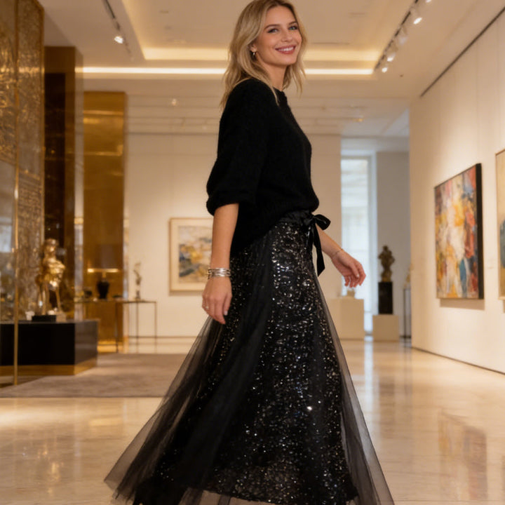 Pnina - Bluză Elegantă Strălucitoare și Fustă Din Tul