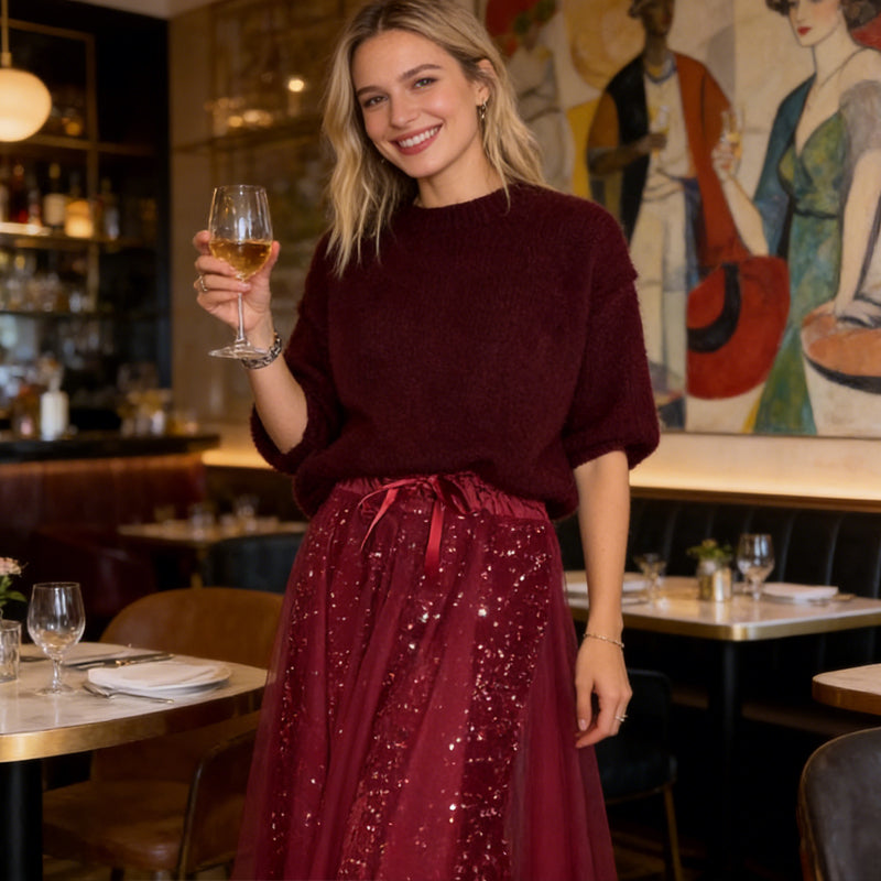 Pnina - Bluză Elegantă Strălucitoare și Fustă Din Tul
