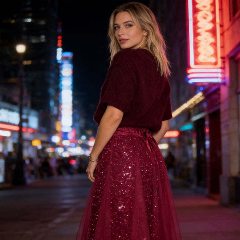 Pnina - Bluză Elegantă Strălucitoare și Fustă Din Tul
