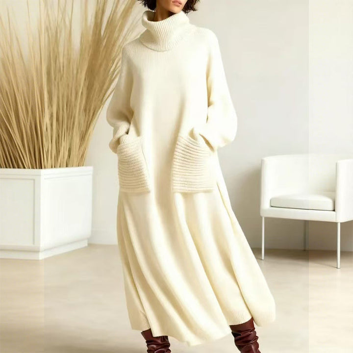 Keeti - Rochie Pulover Cu Guler înalt și Buzunare