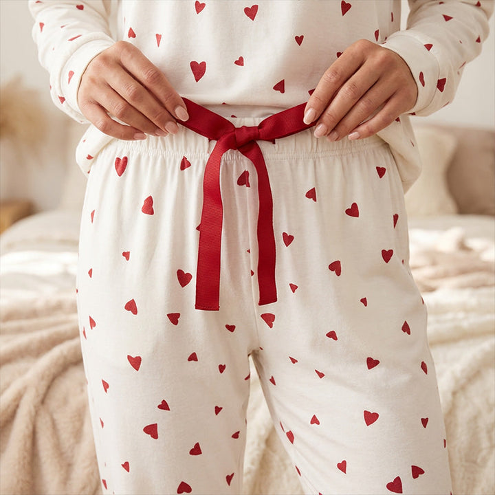 Rugile - Set de Pijamale Confortabil cu Imprimeu în Formă de Inimă