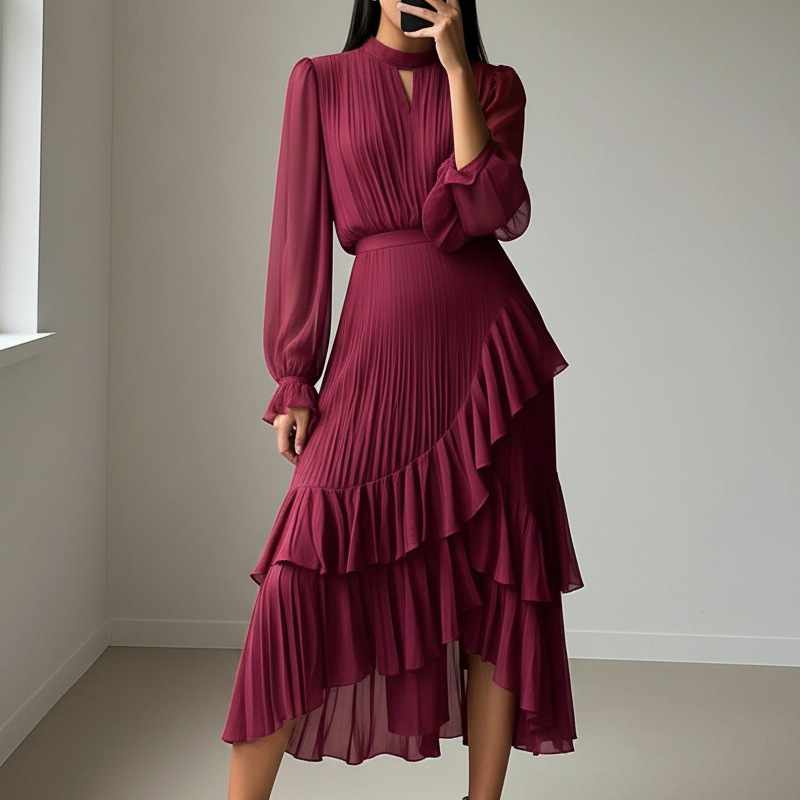 Daryna - Rochie Midi Plisată Cu Decolteu în Formă De Cheie