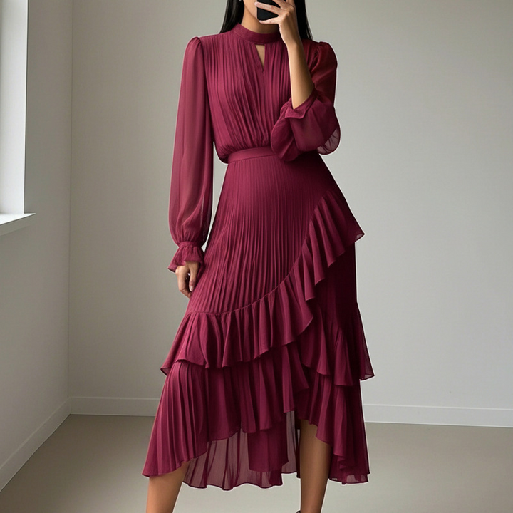 Daryna - Rochie Midi Plisată Cu Decolteu în Formă De Cheie