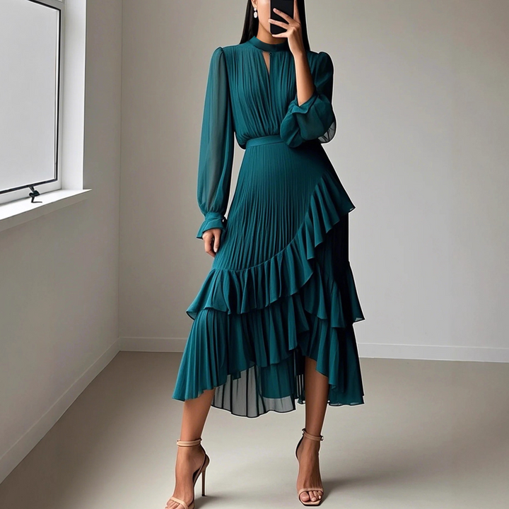 Daryna - Rochie Midi Plisată Cu Decolteu în Formă De Cheie