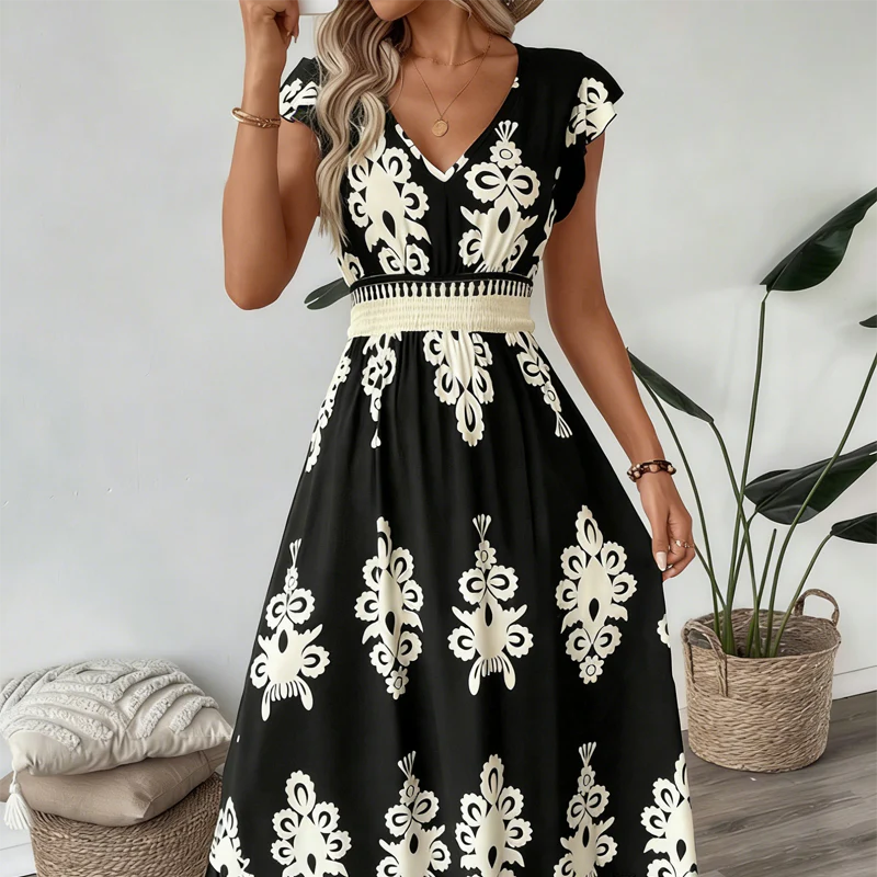 Ranika – Rochie Maxi Fără Mâneci, Cu Decolteu în V