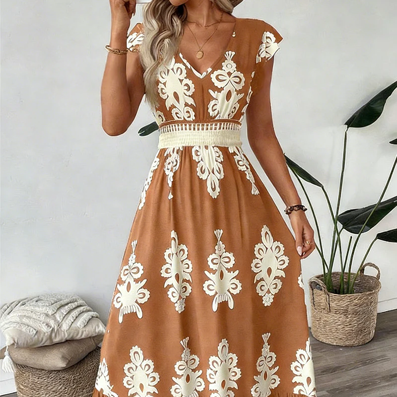Ranika – Rochie Maxi Fără Mâneci, Cu Decolteu în V