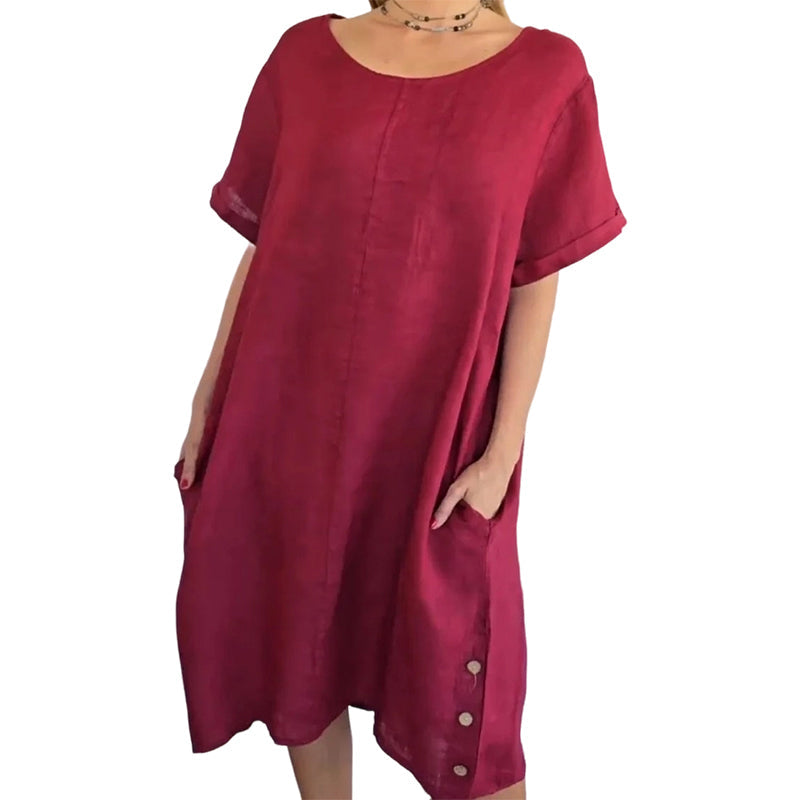 Sheela - Rochie Casual Din in și Bumbac, Cu Buzunare