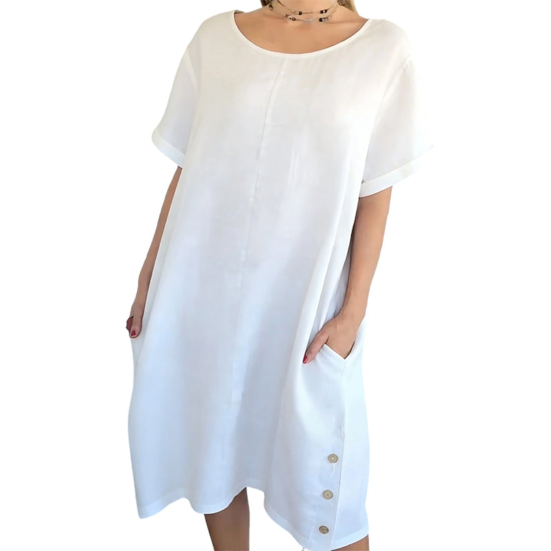 Sheela - Rochie Casual Din in și Bumbac, Cu Buzunare