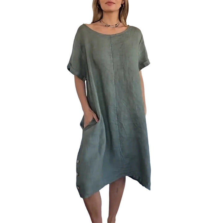 Sheela - Rochie Casual Din in și Bumbac, Cu Buzunare