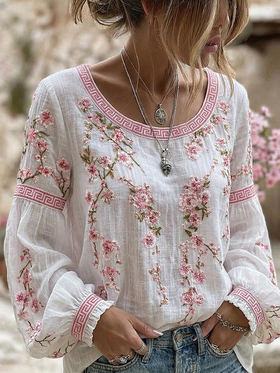 Anisha – Bluză Elegantă Cu Broderie Florală