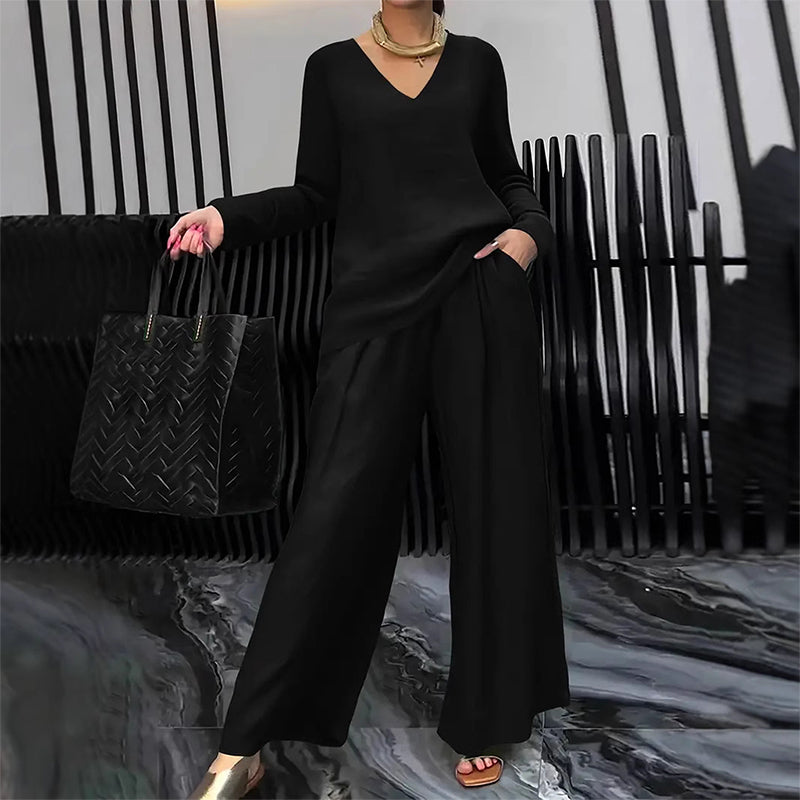 Maheen – Set de Casă Din Tricot cu Pantaloni Evazați