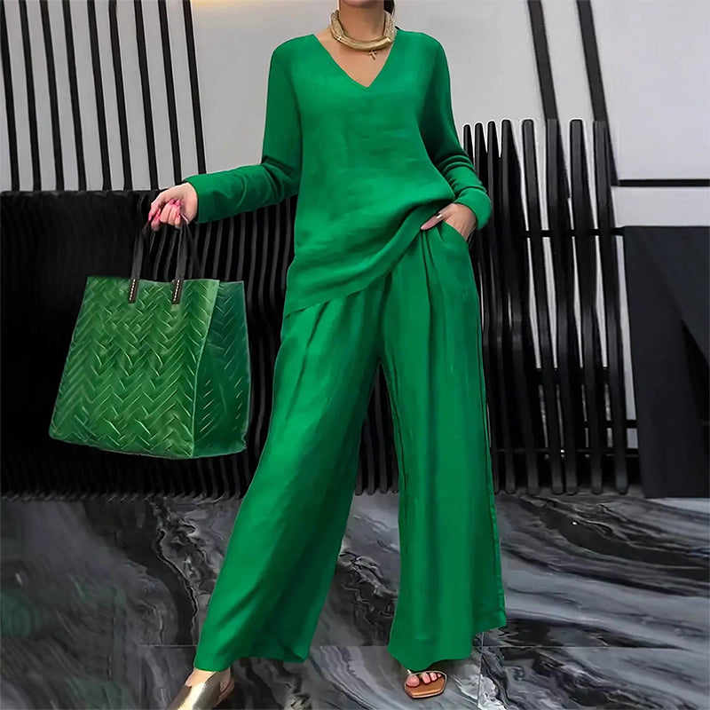 Maheen – Set de Casă Din Tricot cu Pantaloni Evazați