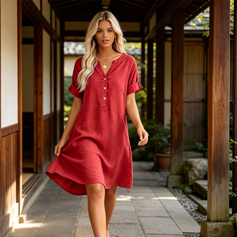Jolande – Rochie Tunică cu Decolteu în V și Buzunare