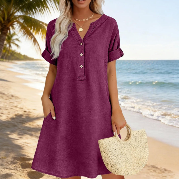 Jolande – Rochie Tunică cu Decolteu în V și Buzunare