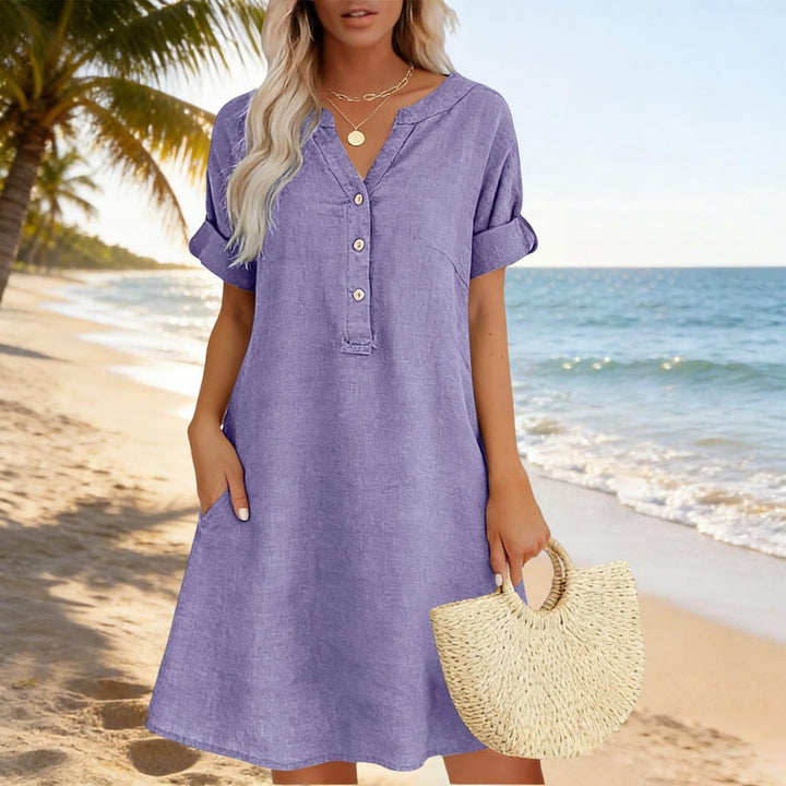 Jolande – Rochie Tunică cu Decolteu în V și Buzunare