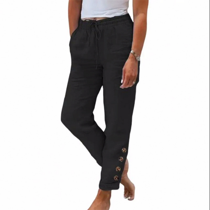 Skylie - Pantaloni Eleganți Cu Cordon La Talie Și Nasture