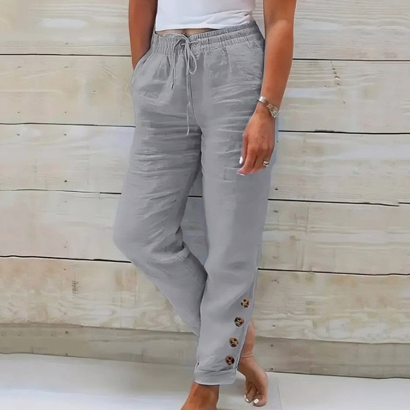Skylie - Pantaloni Eleganți Cu Cordon La Talie Și Nasture
