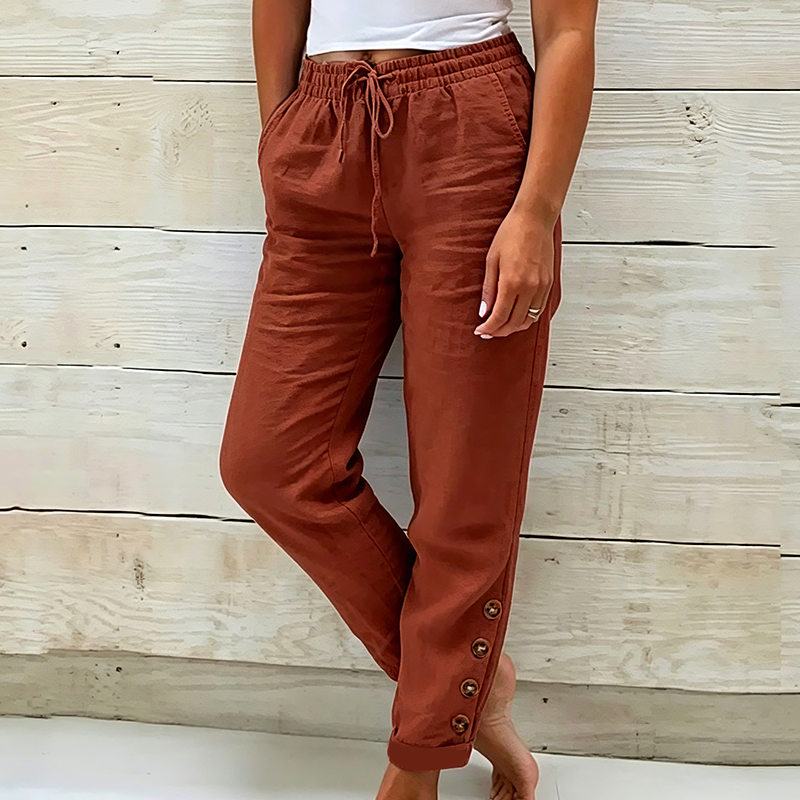 Skylie - Pantaloni Eleganți Cu Cordon La Talie Și Nasture