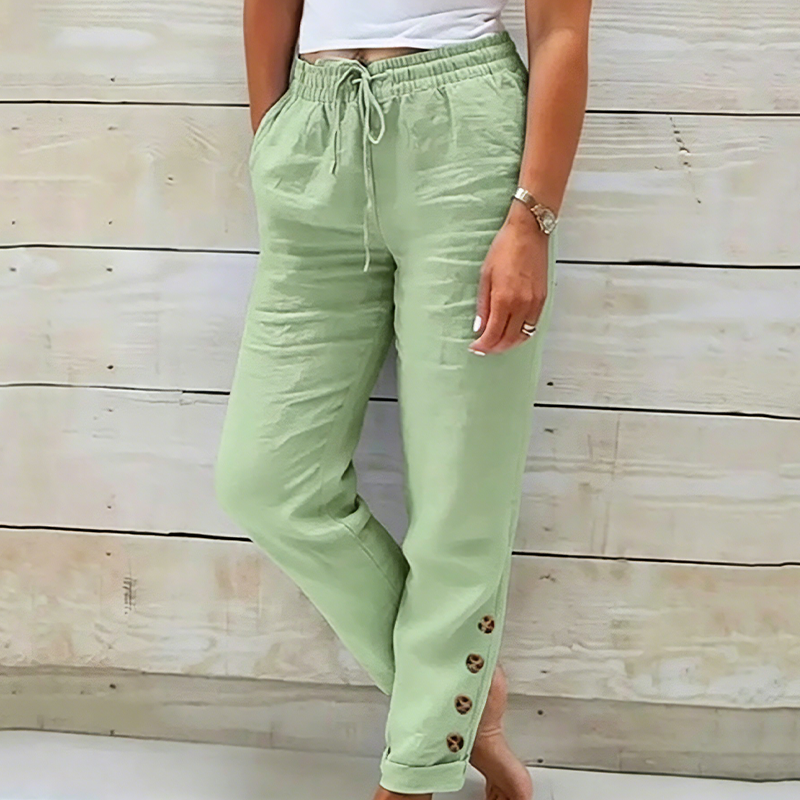 Skylie - Pantaloni Eleganți Cu Cordon La Talie Și Nasture