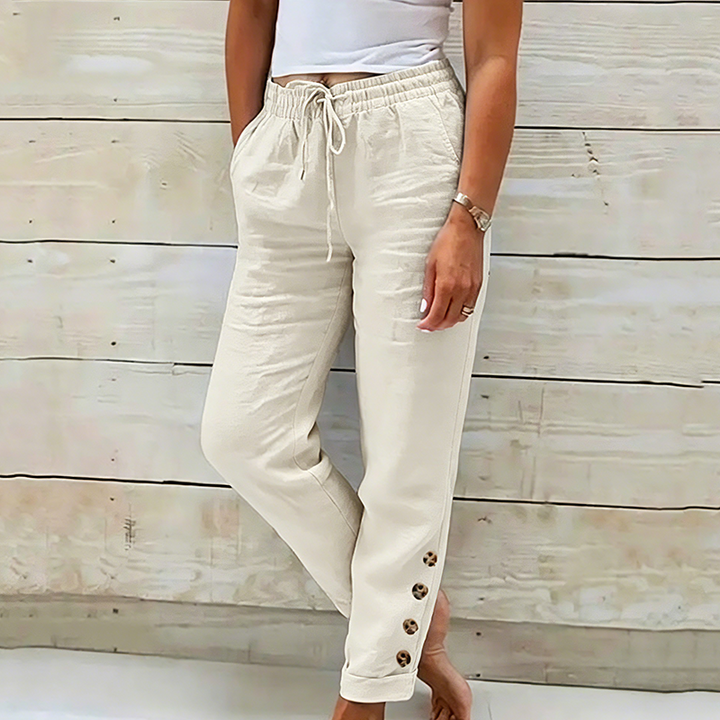 Skylie - Pantaloni Eleganți Cu Cordon La Talie Și Nasture