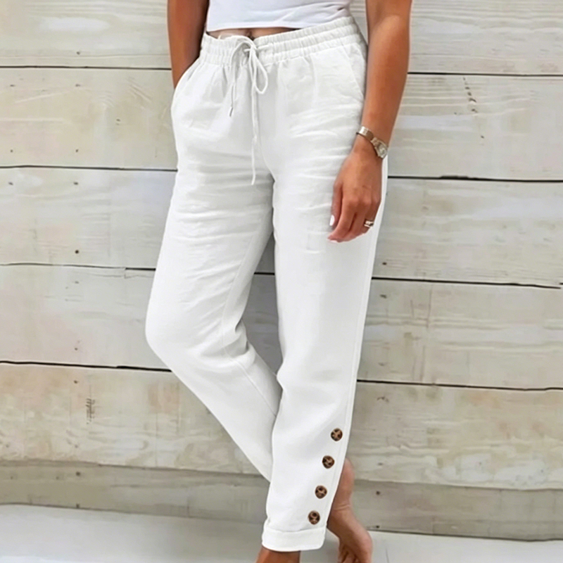 Skylie - Pantaloni Eleganți Cu Cordon La Talie Și Nasture