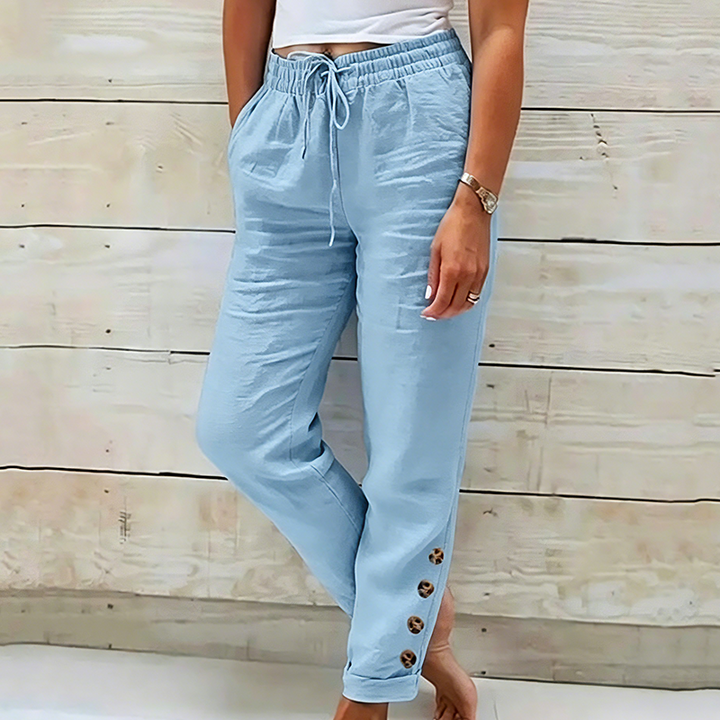Skylie - Pantaloni Eleganți Cu Cordon La Talie Și Nasture