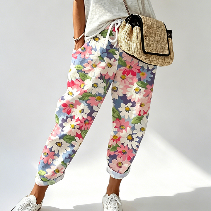 Leyza - Pantaloni Conici Cu Imprimeu Floral