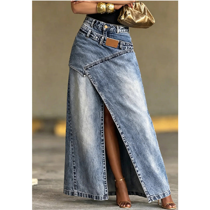 Iliza - Fustă Asimetrică Din Denim, Cu Straturi și Fante