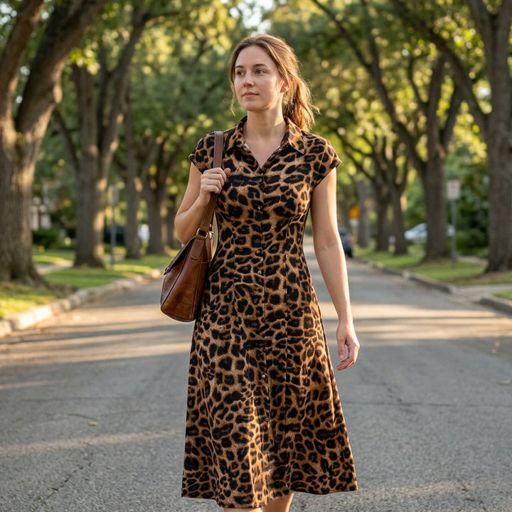 Ameerah – Rochie Elegantă Cu Imprimeu Leopard