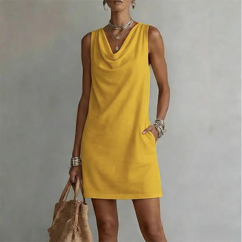 Nuham – Rochie Mini Casual Din in cu Guler Tip Cowl