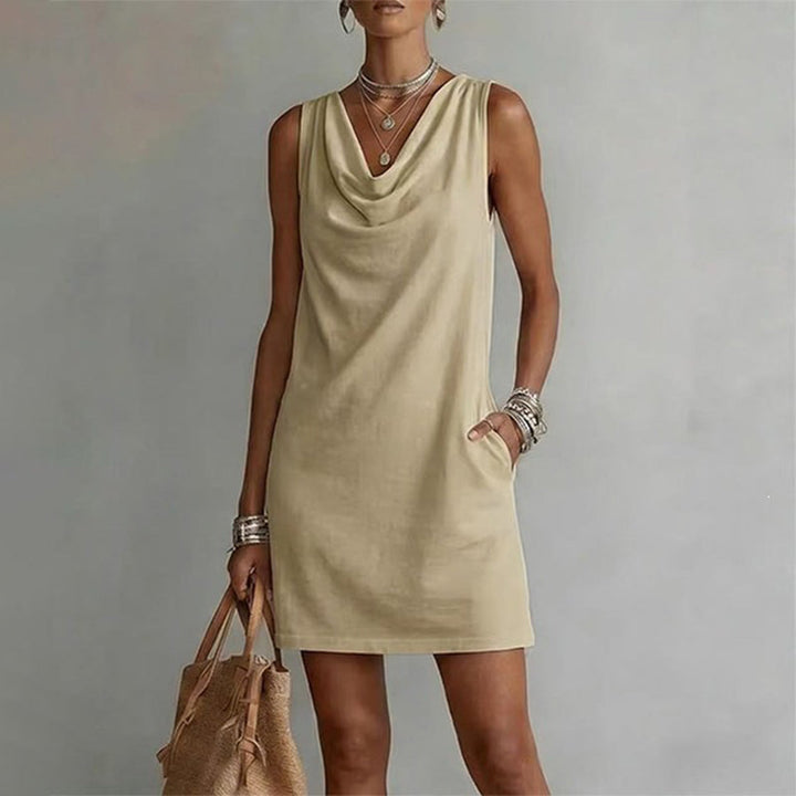 Nuham – Rochie Mini Casual Din in cu Guler Tip Cowl