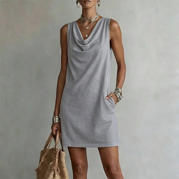 Nuham – Rochie Mini Casual Din in cu Guler Tip Cowl