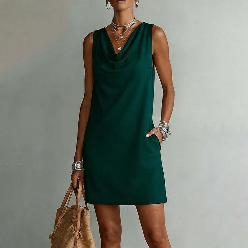 Nuham – Rochie Mini Casual Din in cu Guler Tip Cowl