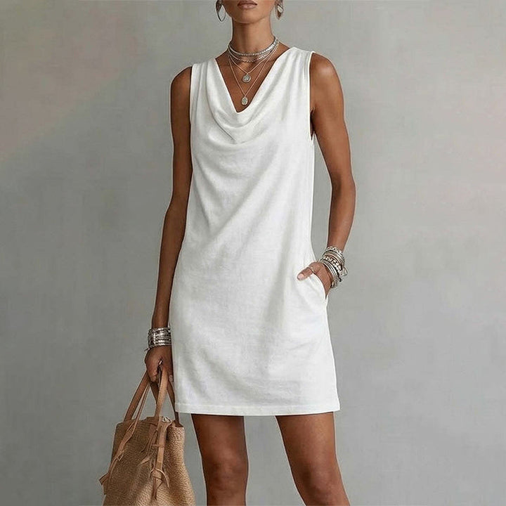 Nuham – Rochie Mini Casual Din in cu Guler Tip Cowl
