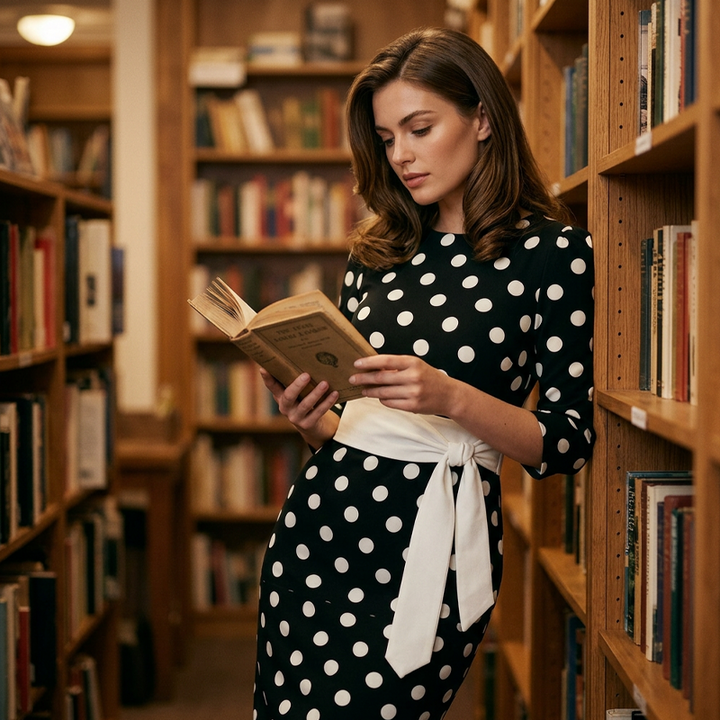 Konila – Rochie Elegantă în Stil Retro Cu Buline