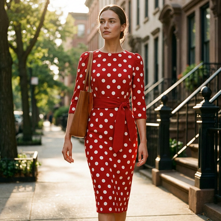 Konila – Rochie Elegantă în Stil Retro Cu Buline