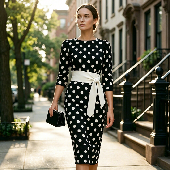 Konila – Rochie Elegantă în Stil Retro Cu Buline