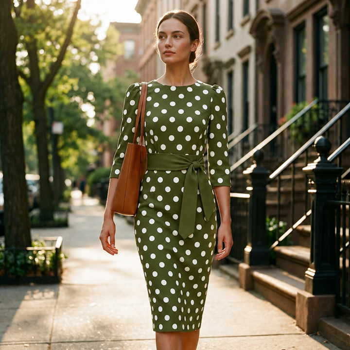 Konila – Rochie Elegantă în Stil Retro Cu Buline