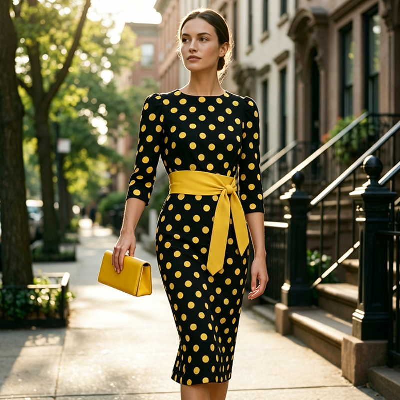 Konila – Rochie Elegantă în Stil Retro Cu Buline