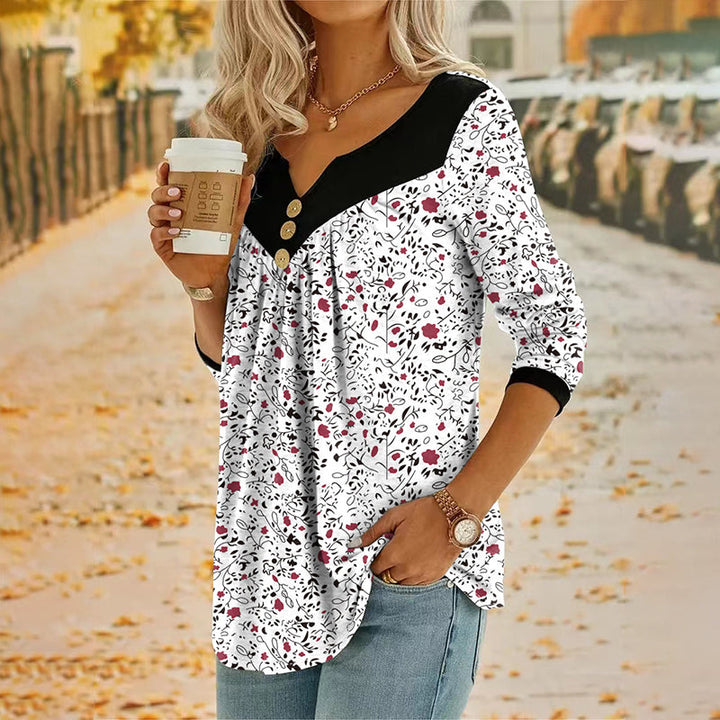Sheloni - Bluză Cu Mâneci Lungi Și Imprimeu Floral, Cu Nasturi